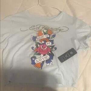 Ed Hardy Kids Blue Graphic Tee with Floral Design